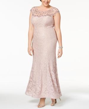 Xscape Plus Size Beaded Illusion Lace Gown