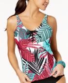 Island Escape Palm Coast Printed Lace-up Push-up Tankini Top. Created For Macy's Women's Swimsuit