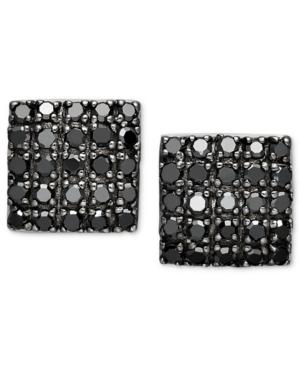 Black Diamond Square Cluster Stud Earrings In Sterling Silver (1/2 Ct. T.w.)