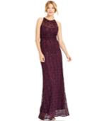 R & M Richards Floral-lace Sequin Petite Gown