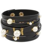 Inc International Concepts Gold-tone Imitation Pearl Leather Wrap Bracelet, Only At Macy's