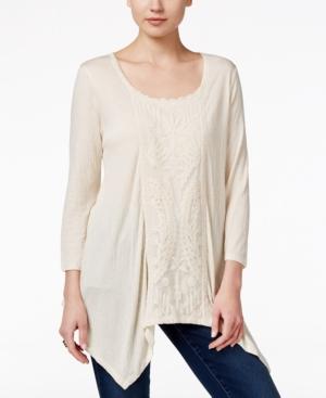 Style & Co. Lace-inset Handkerchief-hem Top, Only At Macy's