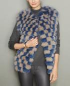 The Fur Vault Fox Fur Checkered Vest
