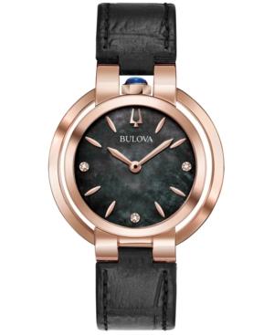 Bulova Women's Rubaiyat Diamond-accent Black Leather Strap Watch 35mm