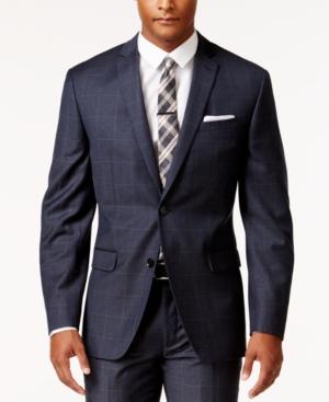 Bar Iii Men's Slim-fit Navy And Tan Windowpane Jacket, Only At Macy's