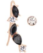 T Tahari Rose Gold-tone Jet And Clear Crystal Ear Climbers And Stud Earrings