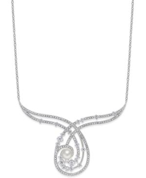 Danori Silver-tone Imitation Pearl And Crystal Lyrical Statement Necklace
