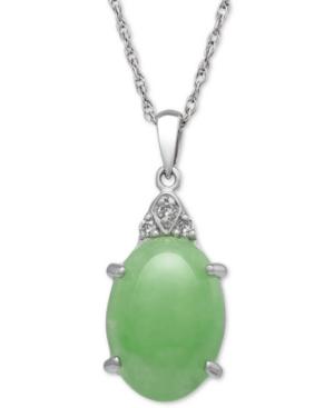 Dyed Jadeite (10 X 14mm) And Diamond Accent Oval Pendant Necklace In Sterling Silver
