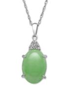 Dyed Jadeite (10 X 14mm) And Diamond Accent Oval Pendant Necklace In Sterling Silver