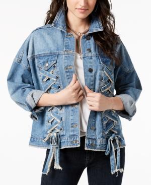 Moon River Cotton Lace-up Denim Jacket