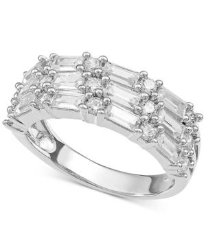 Cubic Zirconia Baguette Triple Row Band In Sterling Silver