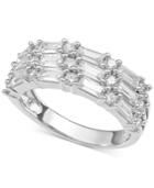 Cubic Zirconia Baguette Triple Row Band In Sterling Silver