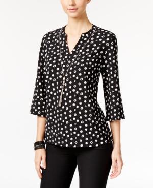 Ny Collection Petite Printed Top With Necklace