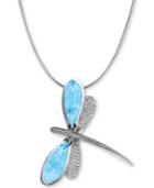 Marahlago Larimar & White Sapphire (1/4 Ct. T.w.) Dragonfly 21 Pendant Necklace In Sterling Silver