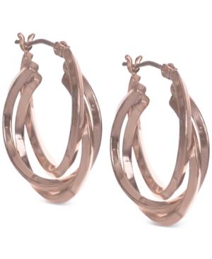 Anne Klein Rose Gold-tone Triple Ring Hoop Earrings