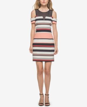 Guess Illusion Striped Cold-shoulder Dress