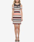 Guess Illusion Striped Cold-shoulder Dress