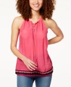 Bcx Juniors' Crochet-hem Lace-up Top