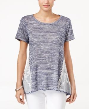 Style & Co. Short-sleeve Lace-side Top, Only At Macy's