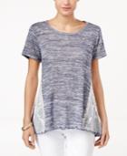 Style & Co. Short-sleeve Lace-side Top, Only At Macy's