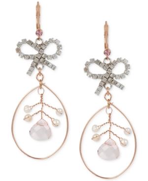 Betsey Johnson Bow And Imitation Pearl Orbital Eurowire Earrings