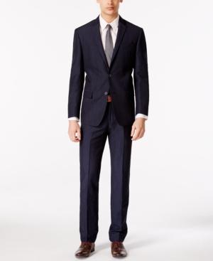 Dkny Men's Navy Linen Blend Extra Slim Fit Suit