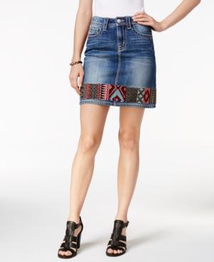 Miss Me Embroidered Denim Pencil Skirt