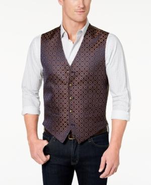 Tallia Orange Men's Modern-fit Navy/gold Medallion-print Vest