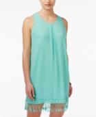 City Studios Juniors' Fringe Crochet-back Shift Dress