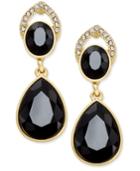 Inc International Concepts Gold-tone Black Stone And Crystal Double Drop Earrings, Only At Macy's