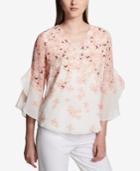 Calvin Klein V-neck Ruffle-sleeve Top