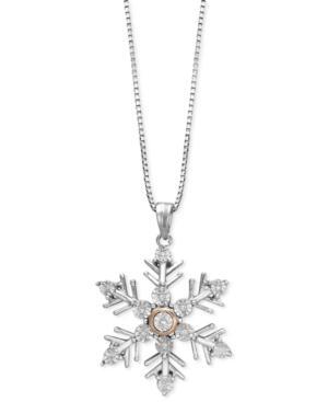Sterling Silver And 14k Rose Gold Necklace, Diamond Accent Snowflake Pendant