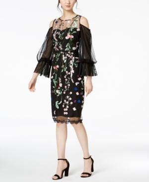 Jax Embroidered Mesh Cold-shoulder Dress