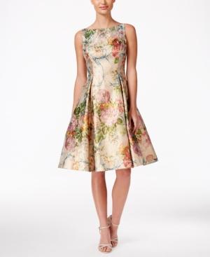 Adrianna Papell Metallic Floral-print Fit & Flare Dress