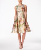 Adrianna Papell Metallic Floral-print Fit & Flare Dress