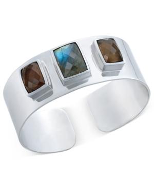 Paul & Pitu Naturally Silver-tone Quartz And Labrodorite Cuff Bracelet
