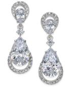 Danori Silver-tone Double-drop Crystal Teardrop Earrings