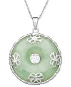 Sterling Silver Necklace, Jade Circle Flower Overlay Pendant