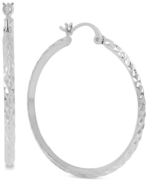Touch Of Silver Diamond Cut Hoop Earring In Silver Plated Brass