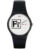 Swatch Unisex Swiss Fritz Black Silicone Strap Watch 41mm Suob722