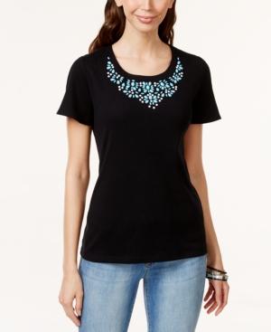 Karen Scott Petite Embellished Short-sleeve Top, Only At Macy's
