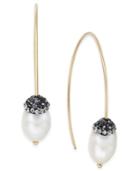 Paul & Pitu Naturally 14k Gold-plated Pave Imitation Pearl Drop Earrings