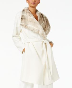 Alfani Belted Faux-fur-collar Coat, Created For Macy's