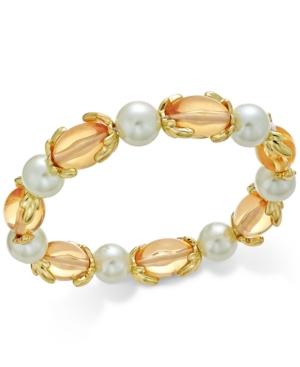 Charter Club Gold-tone Imitation Pearl And Aqua Stone Stretch Bracelet, Only At Macy's