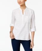 Style & Co Cotton Roll-tab Textured Top, Only At Macy's
