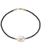 Cultured Freshwater Pearl (10mm) & Black Spinel Bracelet In 14k Gold