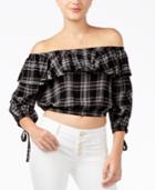 Guess Off-the-shoulder Plaid Crop Top