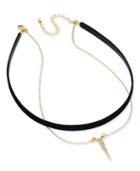 Inc International Concepts Gold-tone Pave Triangle Faux Leather Double Row Choker Necklace, Only At Macy's