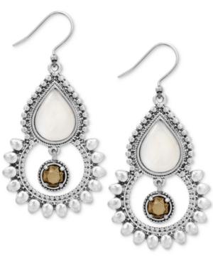 Lucky Brand Silver-tone White & Brown Stone Drop Earrings