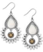 Lucky Brand Silver-tone White & Brown Stone Drop Earrings